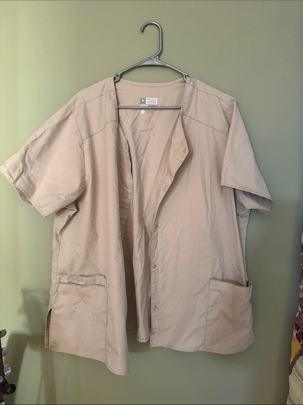 Beige Medical Scrub Jacket with Pockets